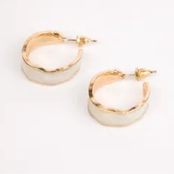 White Enamel Gold Hoops - Picture 7 of 11